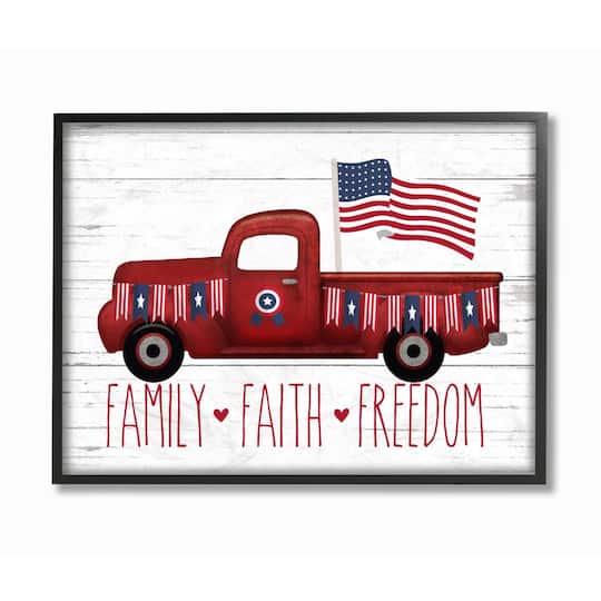 Stupell Industries Rustic Faith Family Freedom Patriotic Quote Americana Truck Framed Wall Art